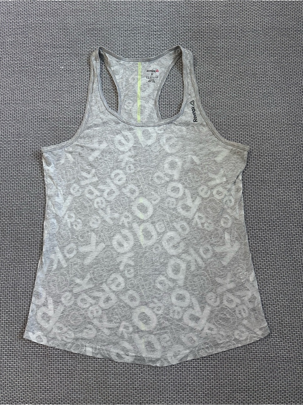 Reebok Grey Racerback Tank with Neon Yellow Stitching